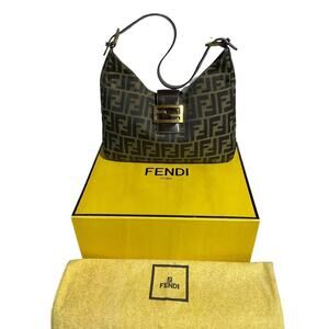FENDI Canvas Brown Zucca Pattern Shoulder Bag W/Box/Bag